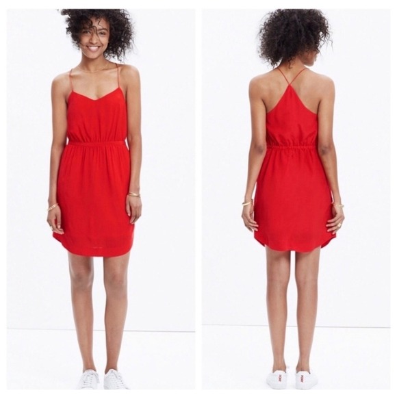 Madewell Dresses & Skirts - Madewell Red Silk T-Back Mini Dress with Pockets‎ Size 4